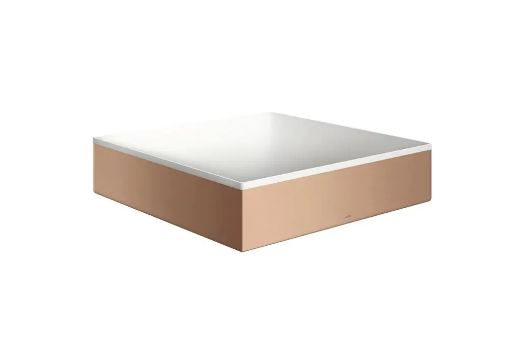 Waschbecken mit flachem, quadratischem Design und gebürsteter Rotgold-Oberfläche, geeignet für AXOR Armaturen, ohne Hahnloch und Überlauf.